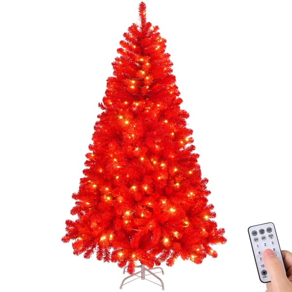 7FT Pre-Lit Red Christmas Tree - 1100 PVC Branch Tips, 400 LEDs, 10 Modes w/Remote, Flame-Retardant Artificial Holiday Centerpiece