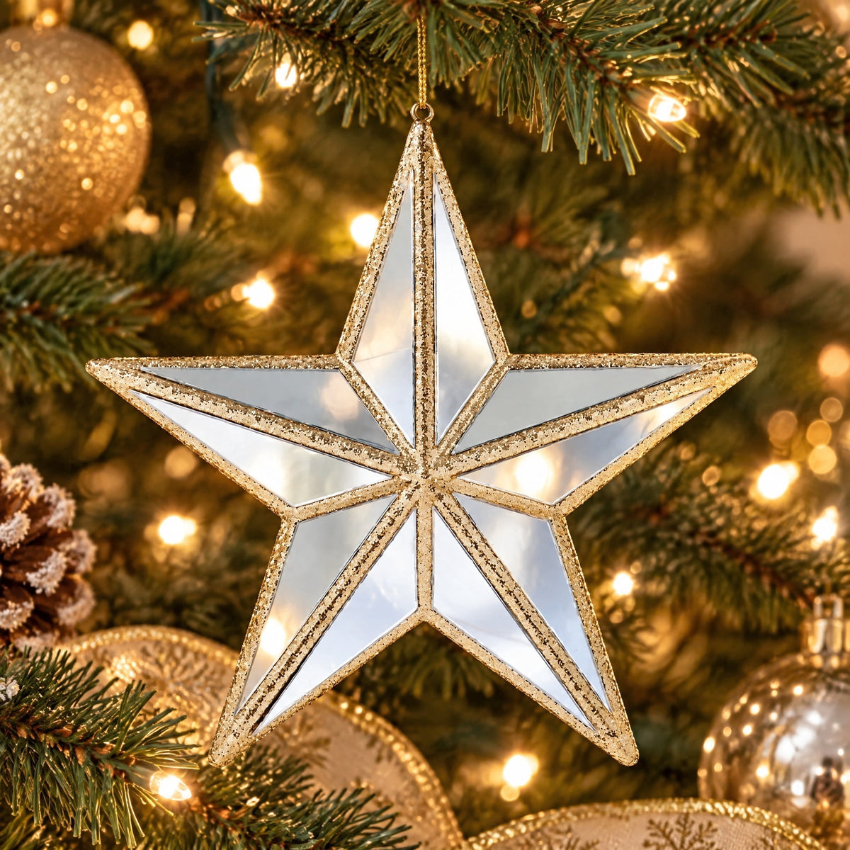Gold Glitter Mirror Star Christmas Ornament, 6", by Holiday Time