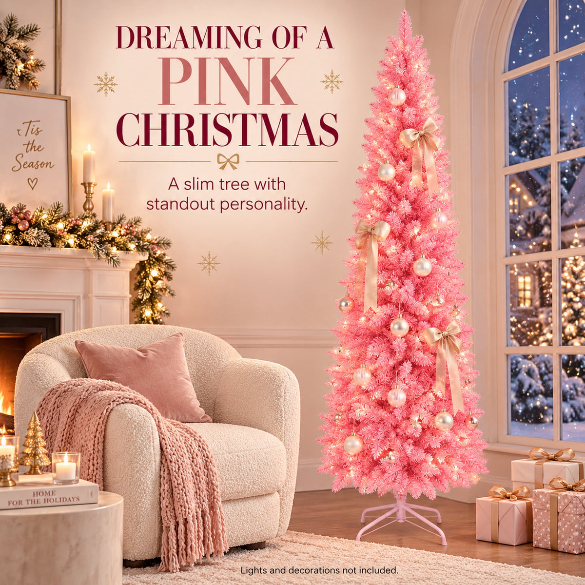 Ahititi 7 FT Red Christmas Tree, Slim Artificial Pencil Tree with 950 PVC Tips, Hinged Branches & Folding Stand, Holiday Decor