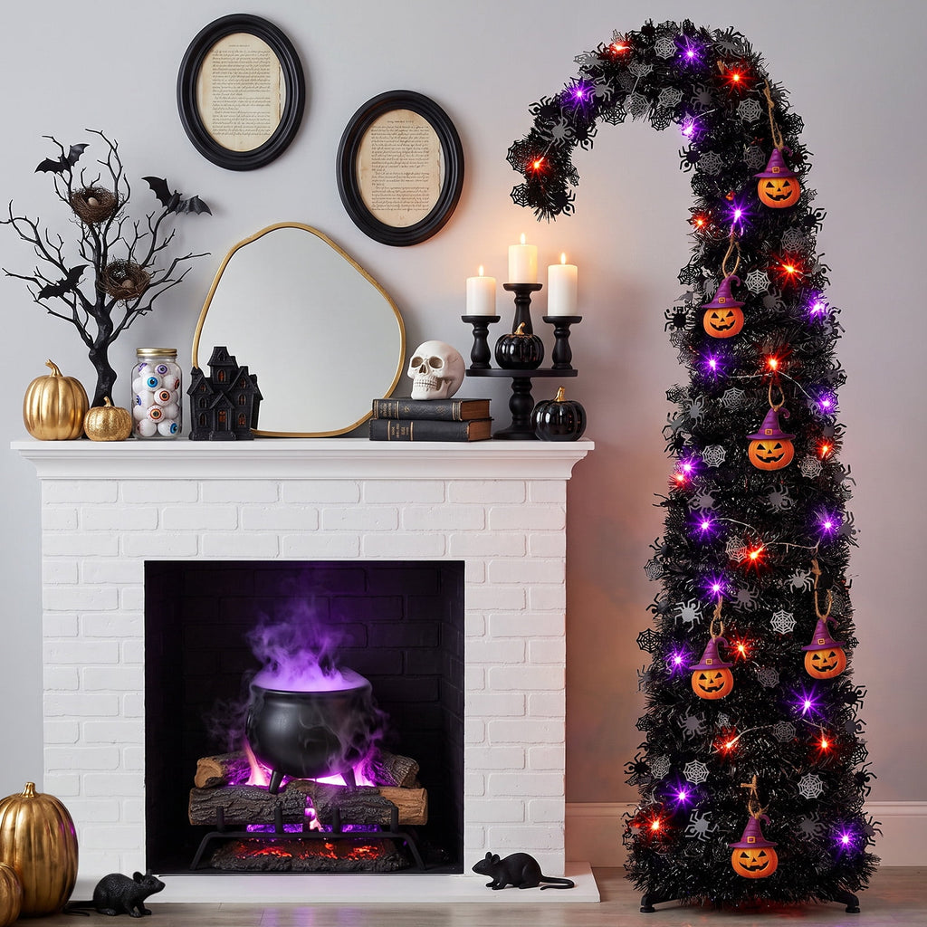 Ayieyill 5ft Halloween Tree Prelit, Pencil Pop up Tree with Light Halloween Decoration | Indoor | Black