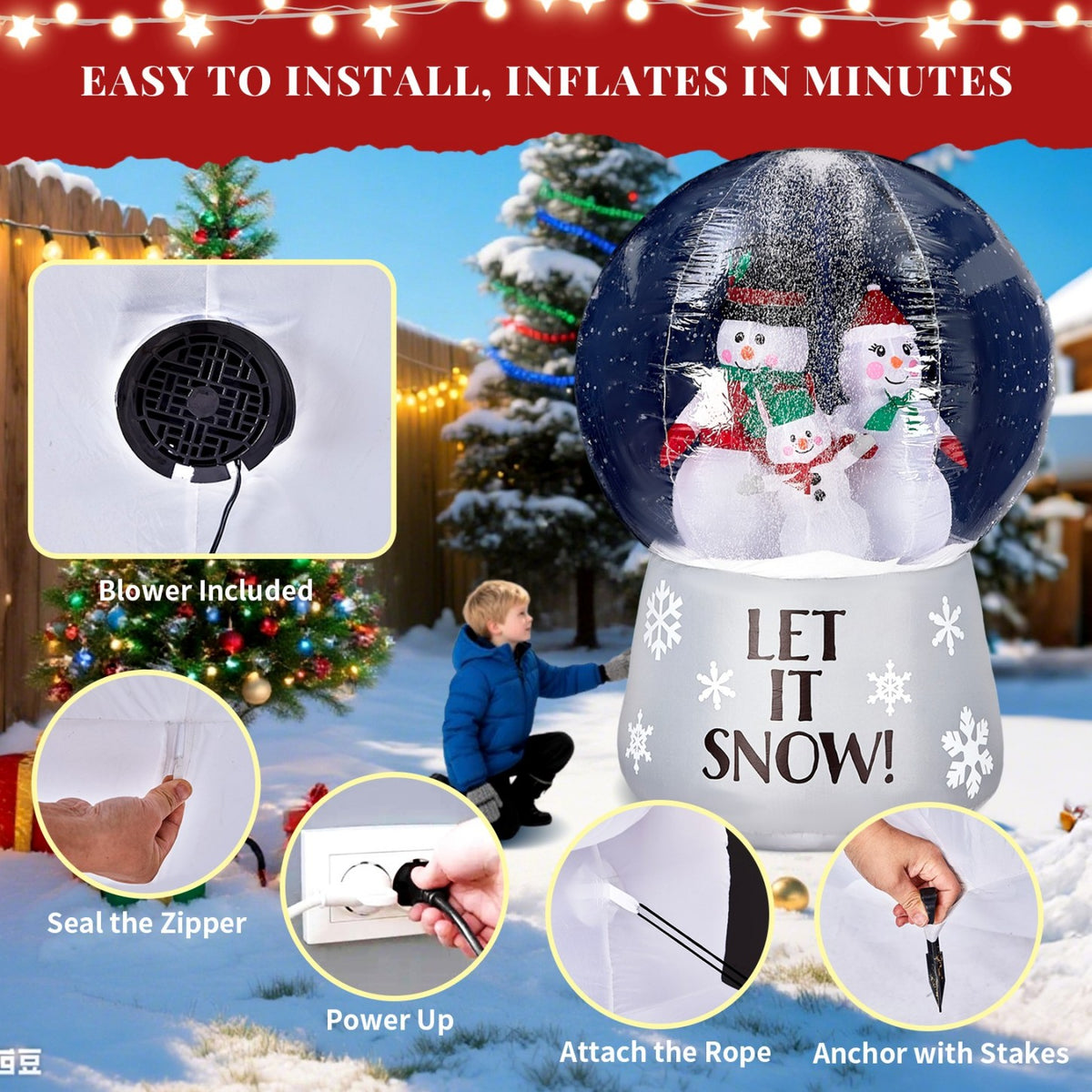 Tcbosik 12 FT Giant Christmas Inflatables Snowman Outdoor Yard Decorations, Blow up Snow Man with Black Hat, Built-in LED Light, Winter Outside Decor for Holiday Party Patio Garden Lawn