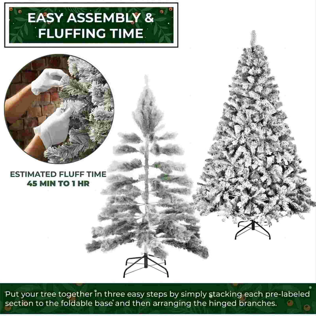 Vebreda 7.5ft Snow Flocked Hinged Artificial Christmas Tree Without Lights, Indoor White