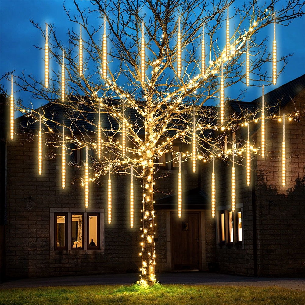 Christmas LED Meteor Shower Rain Warm Lights - 540 LEDs 10 Tubes, 20 Inch Drop/Icicle Snow Falling Raindrop Waterproof Cascading Lights for Wedding Xmas New Year Party Tree Decoration (Warm Light)