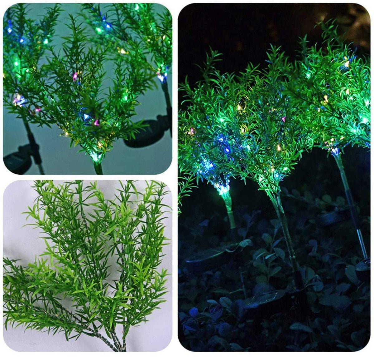 QiShi Solar Garden Lights Tree Outdoor Multi-Color Changing LED Stake Lights Flower for Garden, Patio, Yard and Decoration Solar Flickering Tree Lights (Tree,2 Pack)