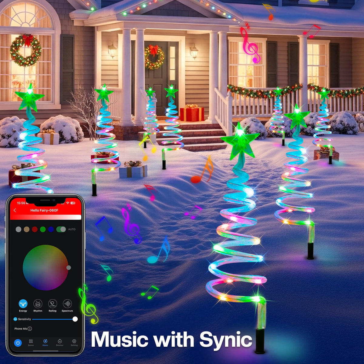 Set of 8 Smart Spiral Christmas Tree Pathway Lights with Programmable Fairy RGB LED Lights App-Controlled