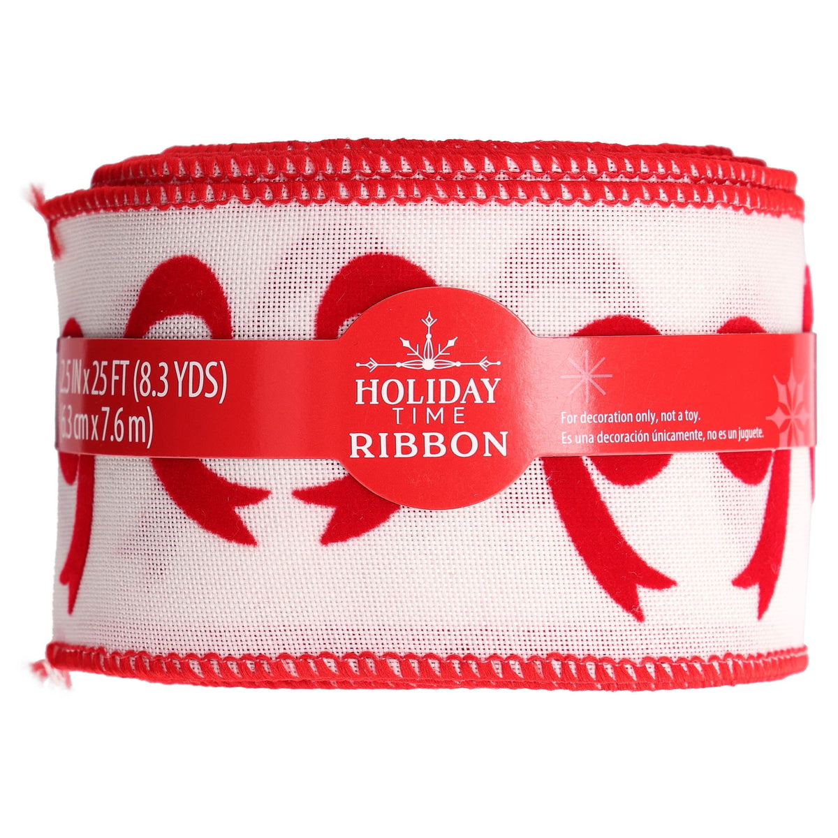 White and Red Bow Pattern Christmas Ribbon, 2.5" x 25', by Holiday Time