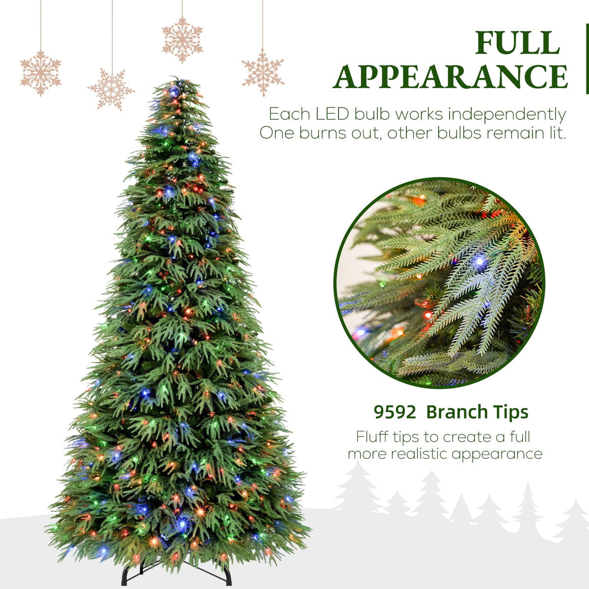 VIVATREES 7.5FT Premium Christmas Tree Pre-Lit Artificial Xmas with 550 Multi Color LED Lights, 5582 PVC PE Hinged Branch Tips Metal Base for Holiday Decor