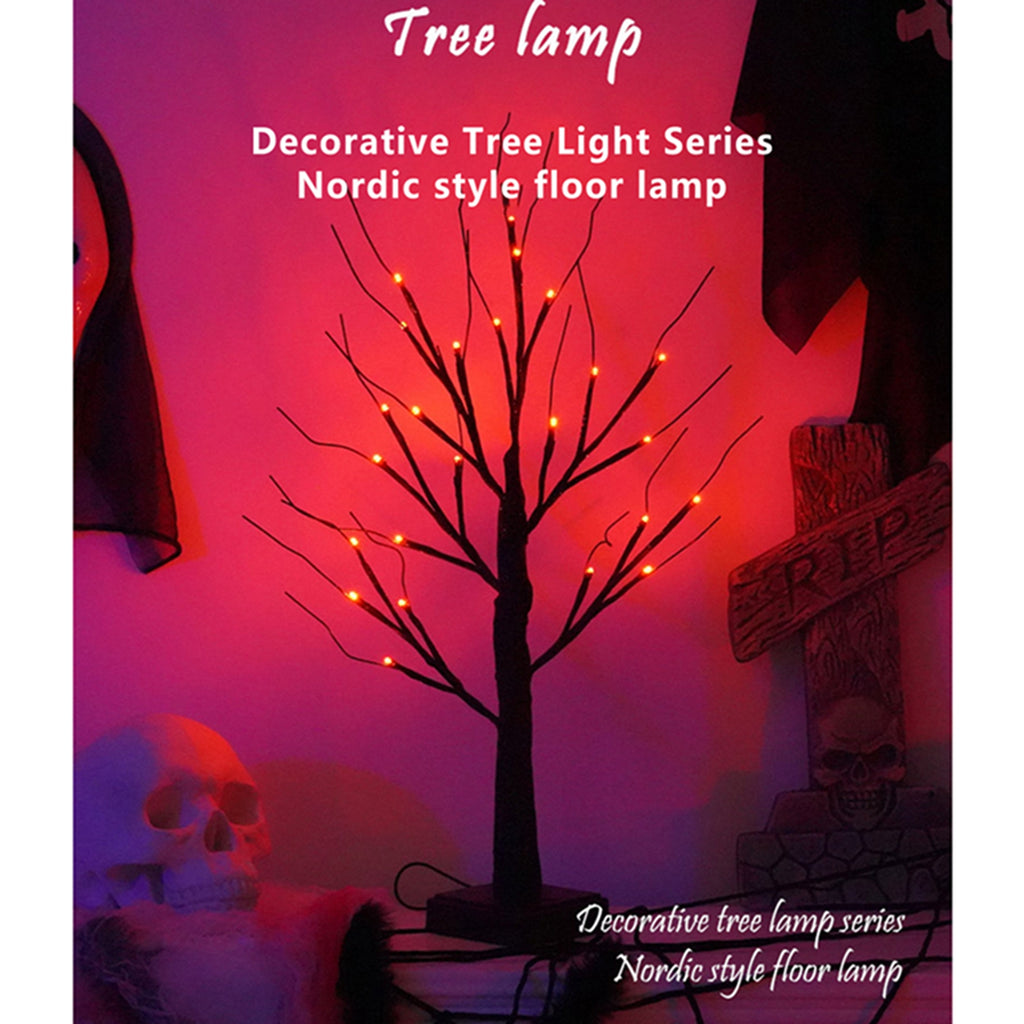 23.6 Inch Halloween Birch Tree Halloween Decorations Black Christmas Tree with 24LED Orange and Purple Lights and Halloween Lights Indoor Tabletop Tree Light,2 Light Modes,USB/Battery Power