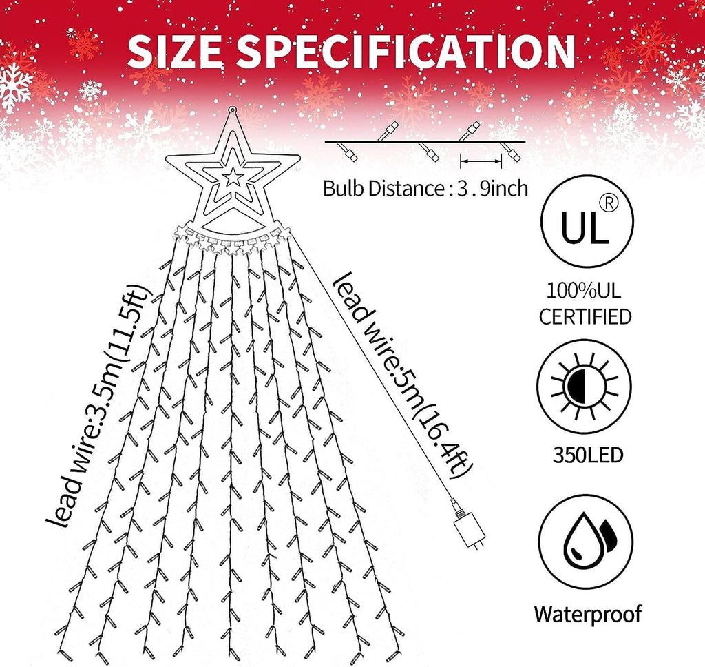 Christmas Lights Outdoor,12.6ft 8 Lighting Modes Waterfall Lights for Christmas, Outdoor Christmas Decorations for Yard, Christmas Lights for Tree House Holiday Party, Warm White