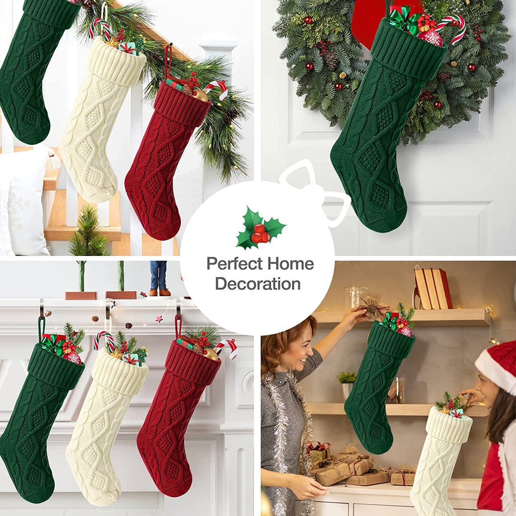 Ayieyill 6pcs Christmas Stockings Large Knitted Xmas Stockings 18 Inches Fireplace Hanging Stockings for Family Holiday Christmas Decoration