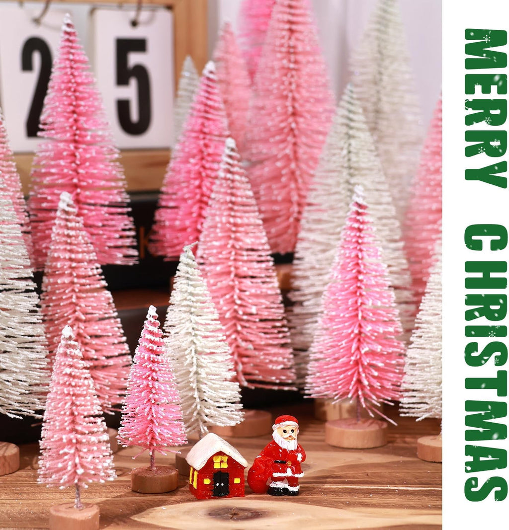 Ayieyill 30PCS Artificial Mini Christmas Trees, Mini Pine Tree Sisal Trees with Wood Base Bottle Brush Trees for Christmas Table Top Decor Winter Crafts Ornaments