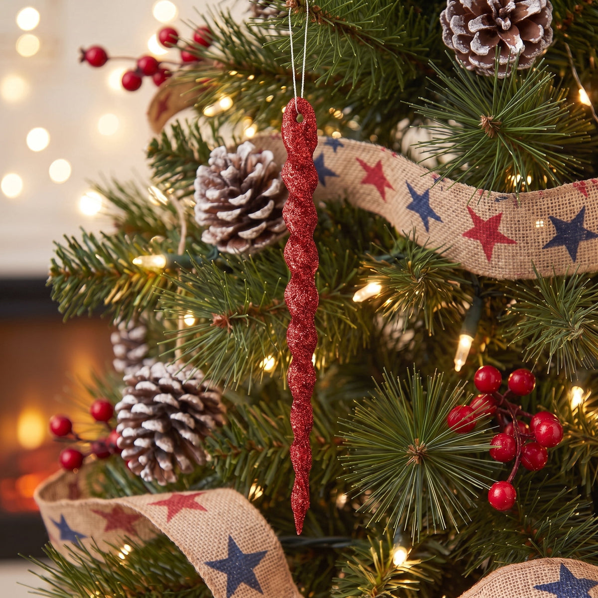 24-Count Red Glitter Icicle Christmas Ornaments, 5.3", by Holiday Time
