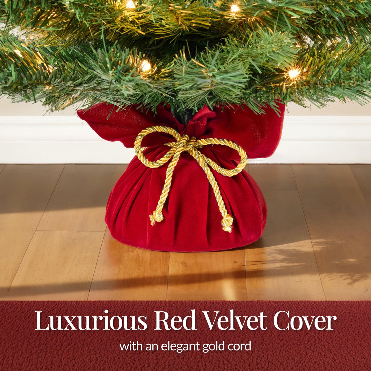 Best Choice Products Pre-Lit 24inch Tabletop Christmas Tree, Small Holiday Artificial Desktop Decor w/Warm White Lights, Red Velvet Cover