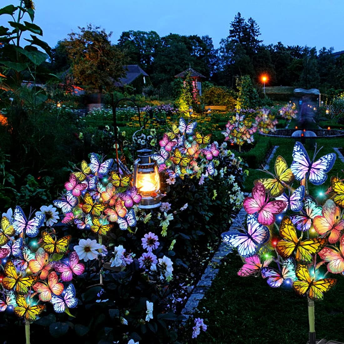 Qoosea Solar Garden Lights Outdoor Waterproof Decorative Flower New Upgraded 2 pack with 17 Butterfly Solar Lights for Garden Yard Outdoor Decor Pathway, Gifts for Mom
