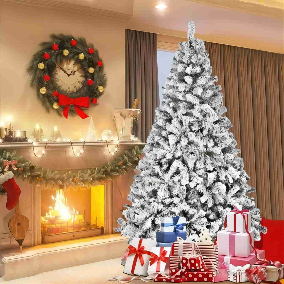 Fenbeli 6ft Artificial Christmas Tree with Metal Base, Indoor Outdoor Green