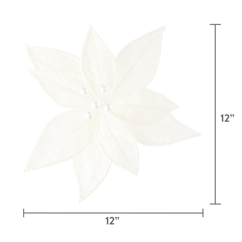 White Pearl Poinsettia Christmas Clip Ornament, 12", by Holiday Time