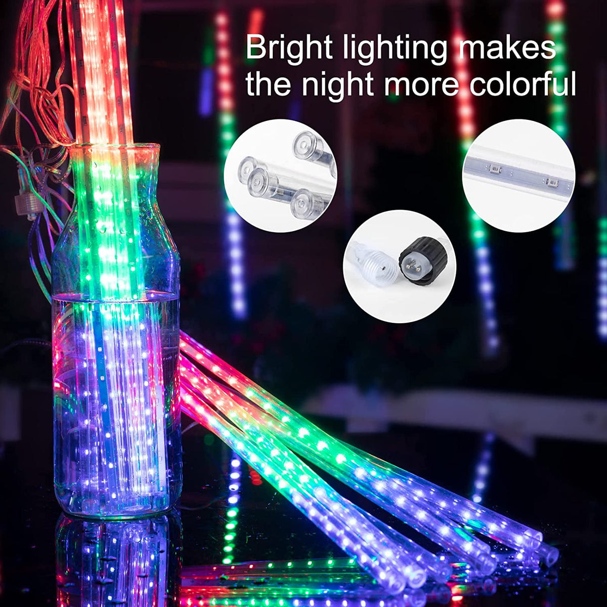 Christmas Lights, Meteor Shower Icicle String Lights, 18 Inches 8 Tubes 288 LED Christmas Lights Outdoor Dropping Lights, Hanging Falling Rain Lights Holiday Christmas Tree Lights, Blue