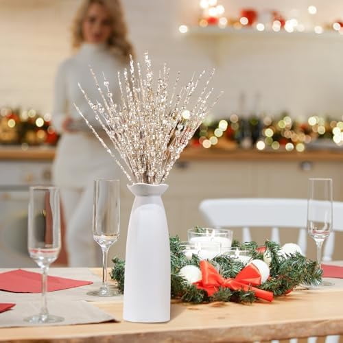 10 Pack Christmas Tree Decorations, Artificial Champagne Glitter Berry Stems Picks Sprays Twigs Branches, for Winter Xmas Tree Vase Filler Home Holiday Decor.