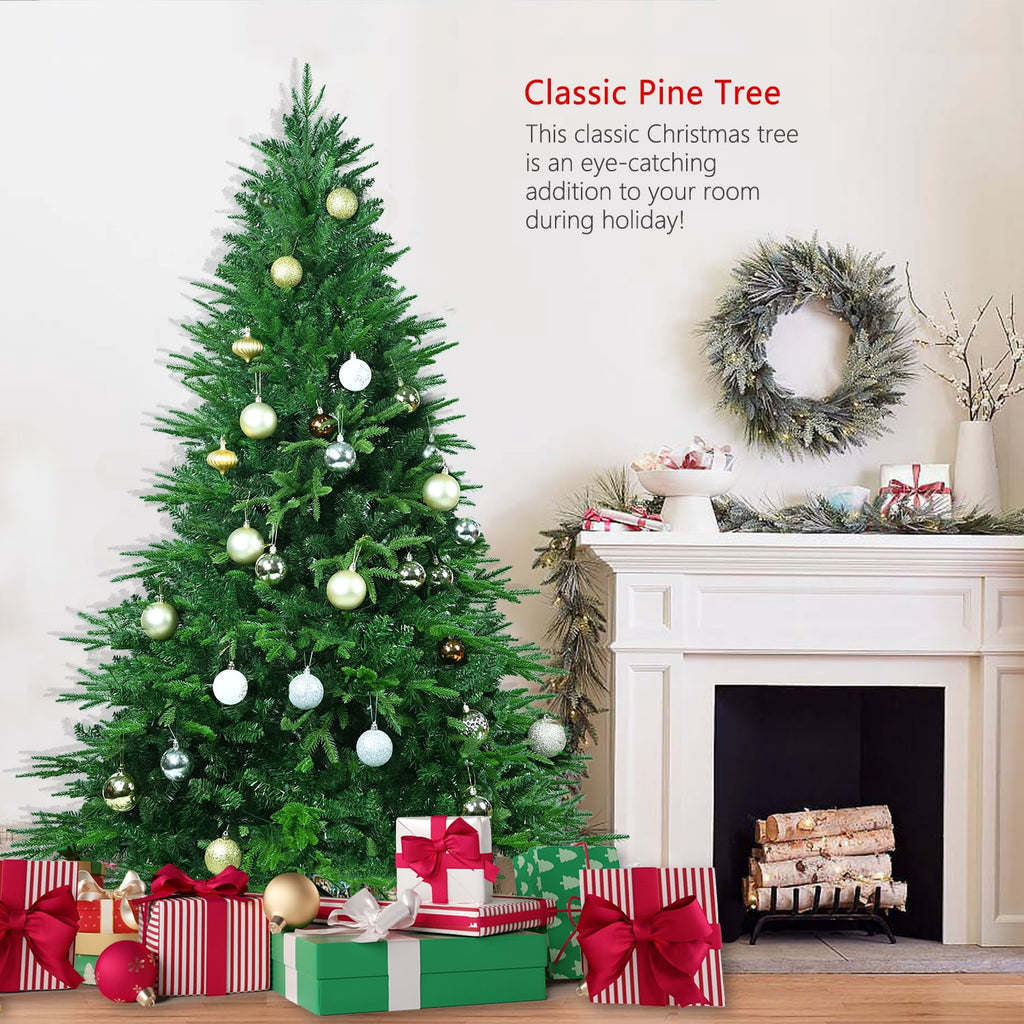 Soilhill Unlit Artificial Full Christmas Tree 6.5FT with 2356 PE PVC Tips, Premium Holiday Xmas Tree with Metal Hinges & Foldable Base for Home Office Party, Green