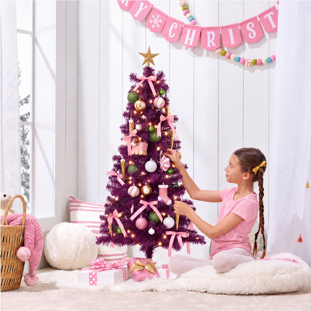 Best Choice Products 4ft Prelit Colored Christmas Tree, Artificial Tree Holiday Decor w/ 70 LED Lights - Baby Blue Tinsel