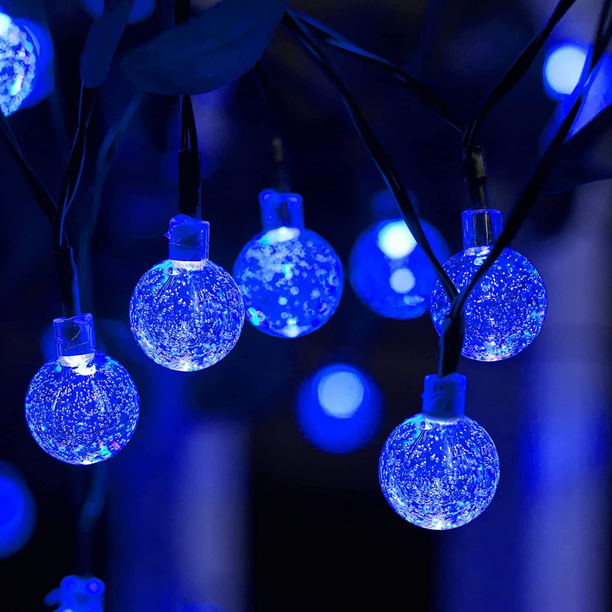 Juhefa Solar String Lights Outdoor 60 Led 35.6 ft Crystal Globe Lights for Garden Yard Porch Wedding Party Decor (White)