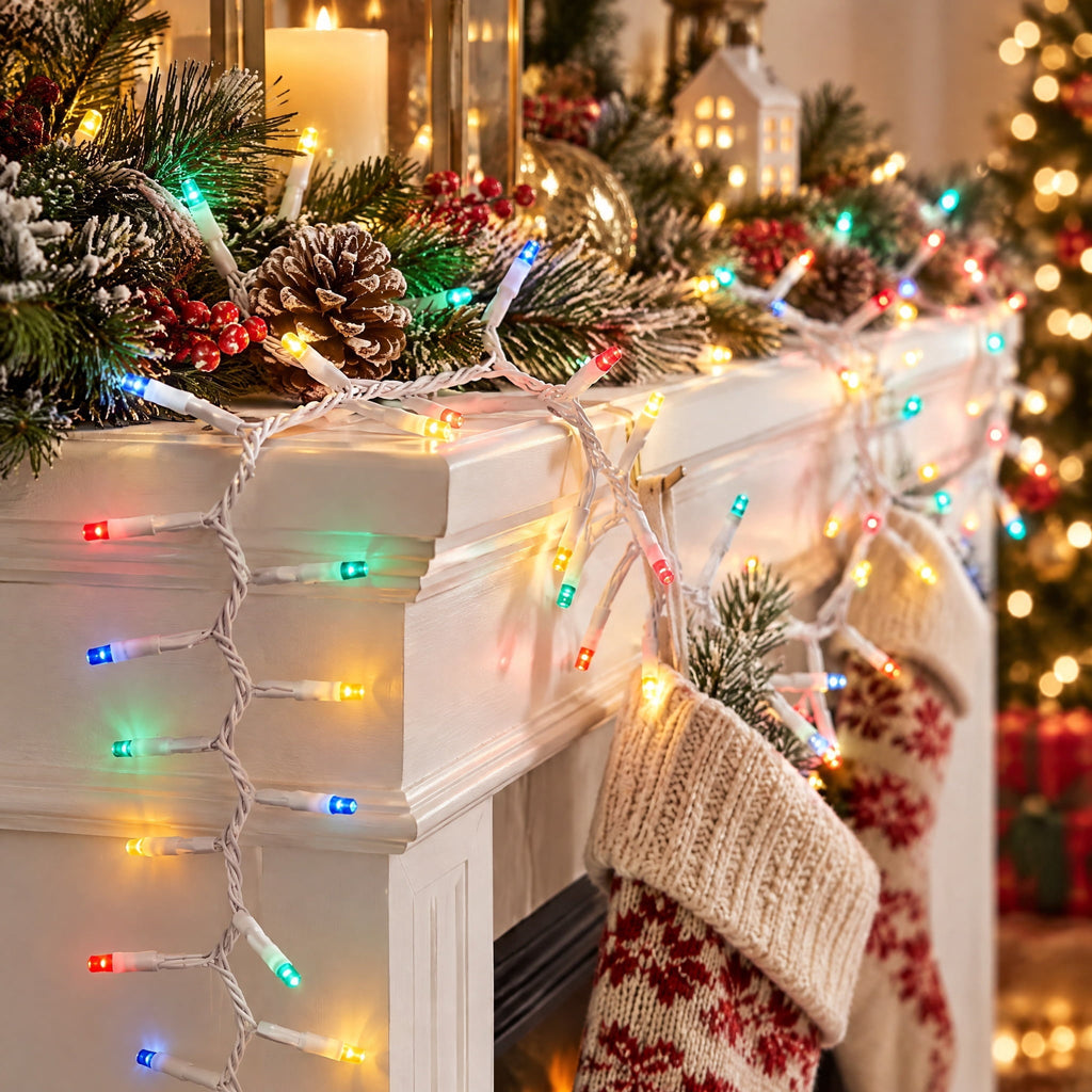 Indoor/Outdoor 200-Count LED 8-Function Micro Christmas Garland Lights, Warm White, White Wire, 9', by Holiday Time