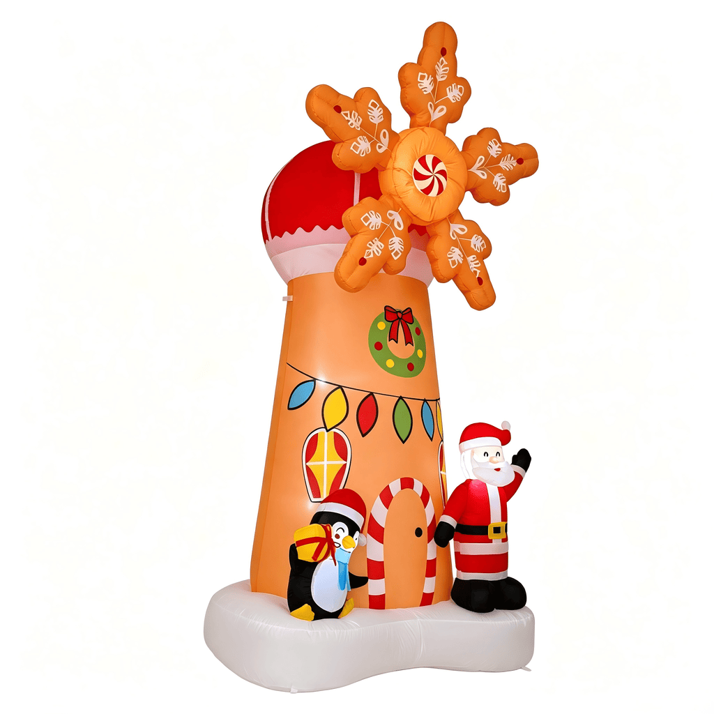 Firstness 7.7Ft High Christmas Inflatables Spinning Windmill with Santa and Penguin, Christmas Blow ups with LED Lights, Outdoor Yard Decoration
