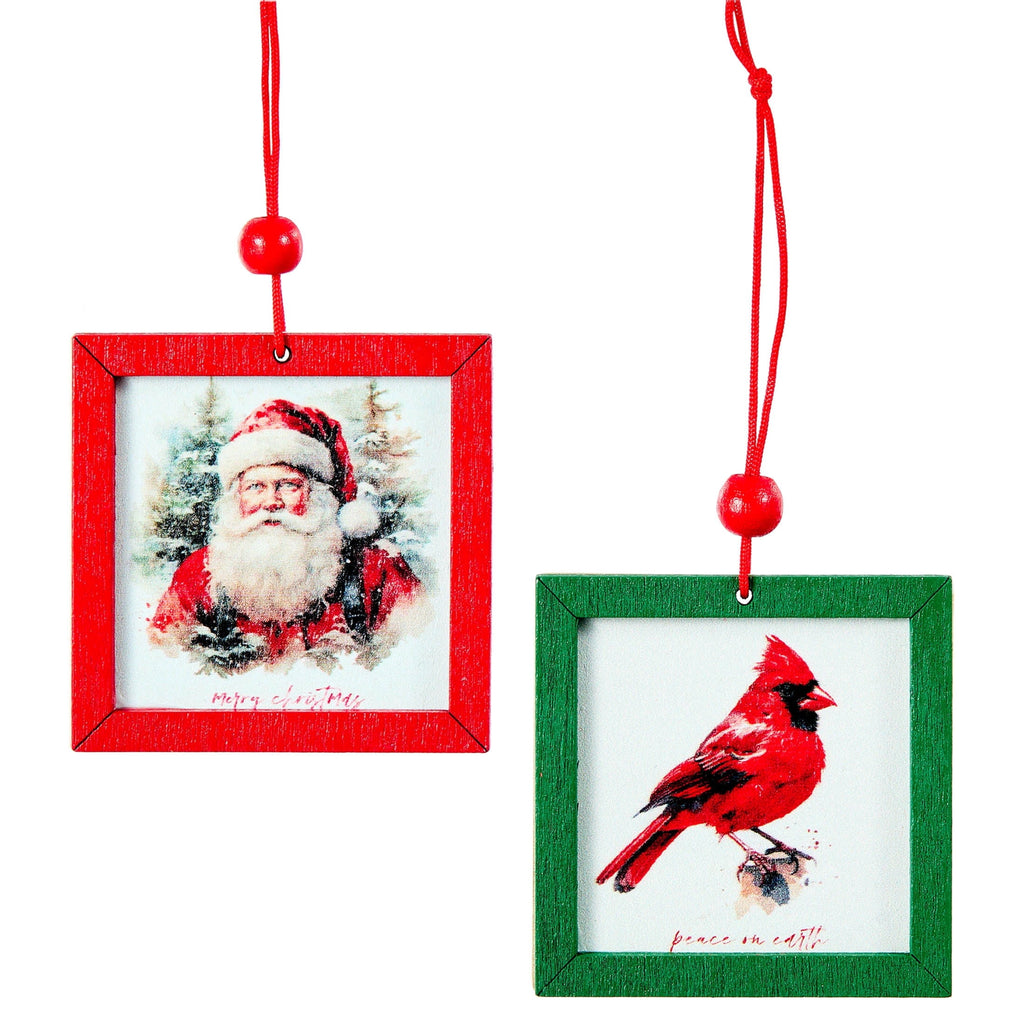 4-Count Red and Green Santa and Cardinal Artwork Christmas Ornaments, 2", by Holiday Time