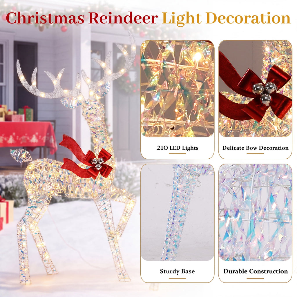 FOOWIN 3-Piece Large Christmas Deer Family, Lighted Outdoor Christmas Decoration, Champagne Gold