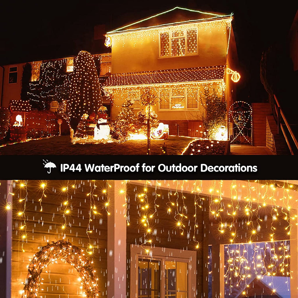 Christmas Icicle Lights Outdoor Decorations 120 LED 13ft Curtain Fairy String Light, Clear Wire LED String Light Indoor Decor for Wedding Party Christmas Holiday Decor