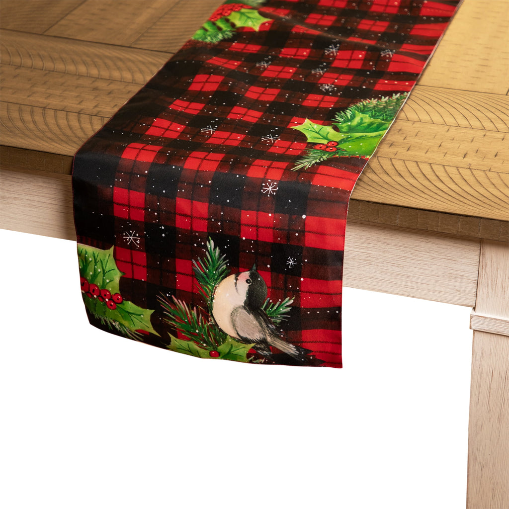 Northlight Plaid with Holly and Berries Rectangular Christmas Table Runner - 72"