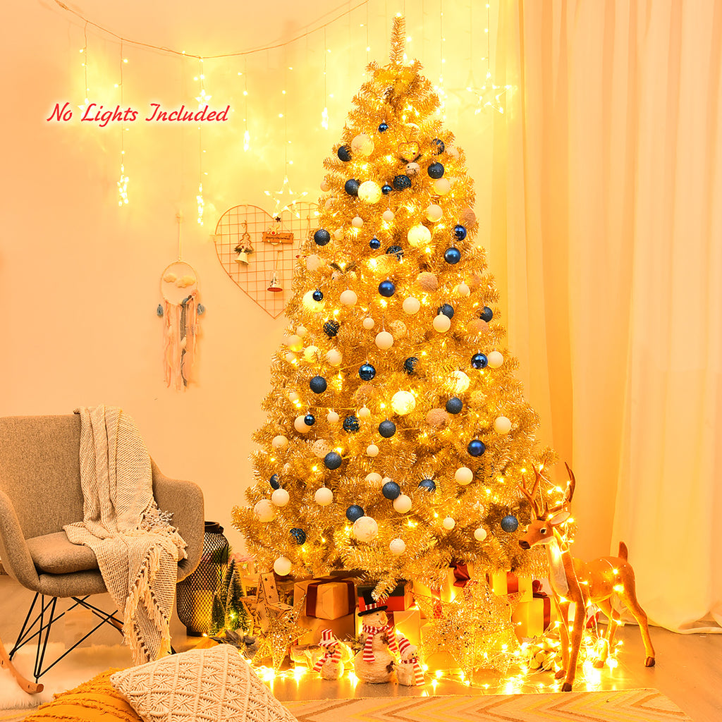 Costway 7.5 FT Artificial Christmas Tree Hinged Unlit Xmas Tree Silver