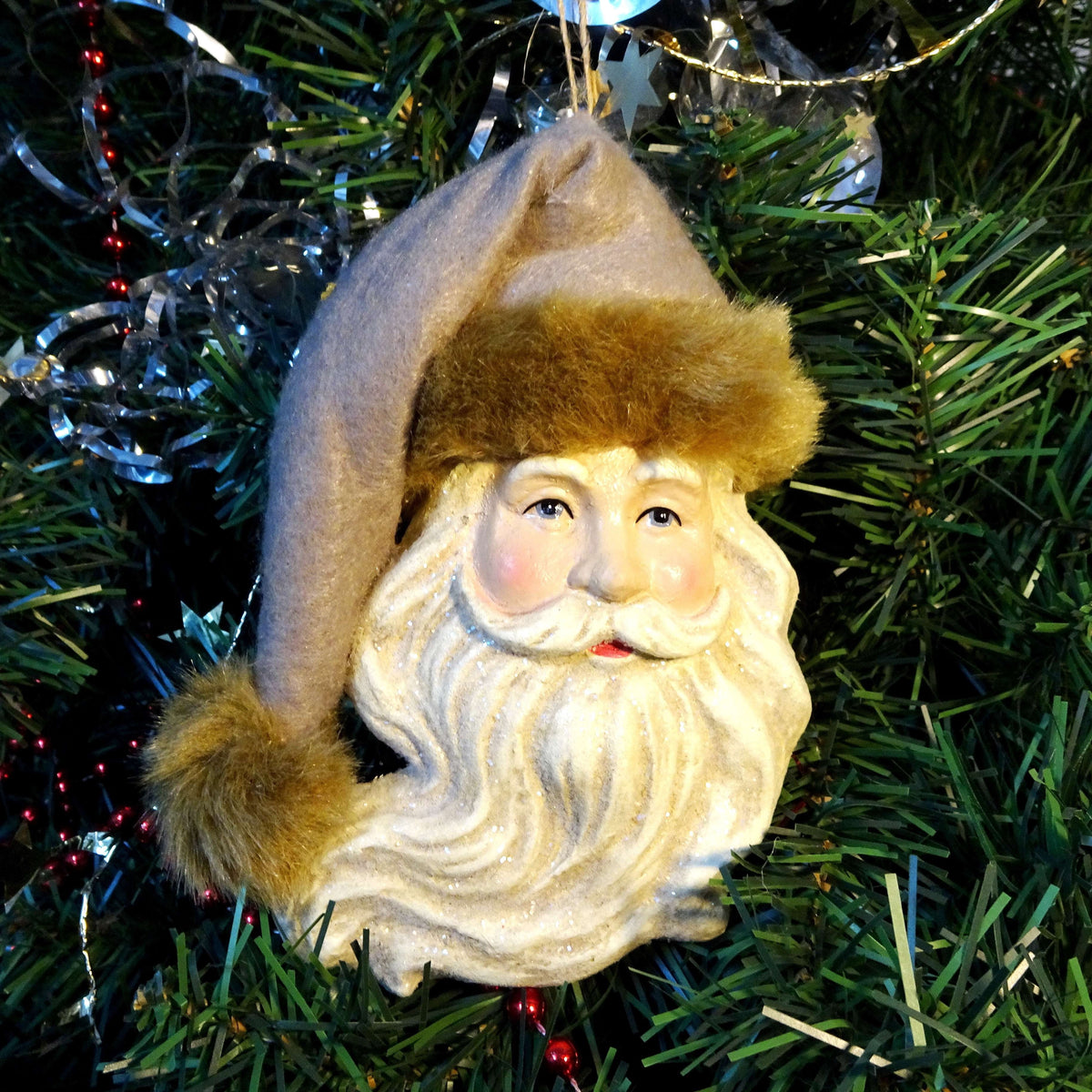 Multicolor Faux Fur Trim Santa Christmas Ornament, 6.5", by Holiday Time