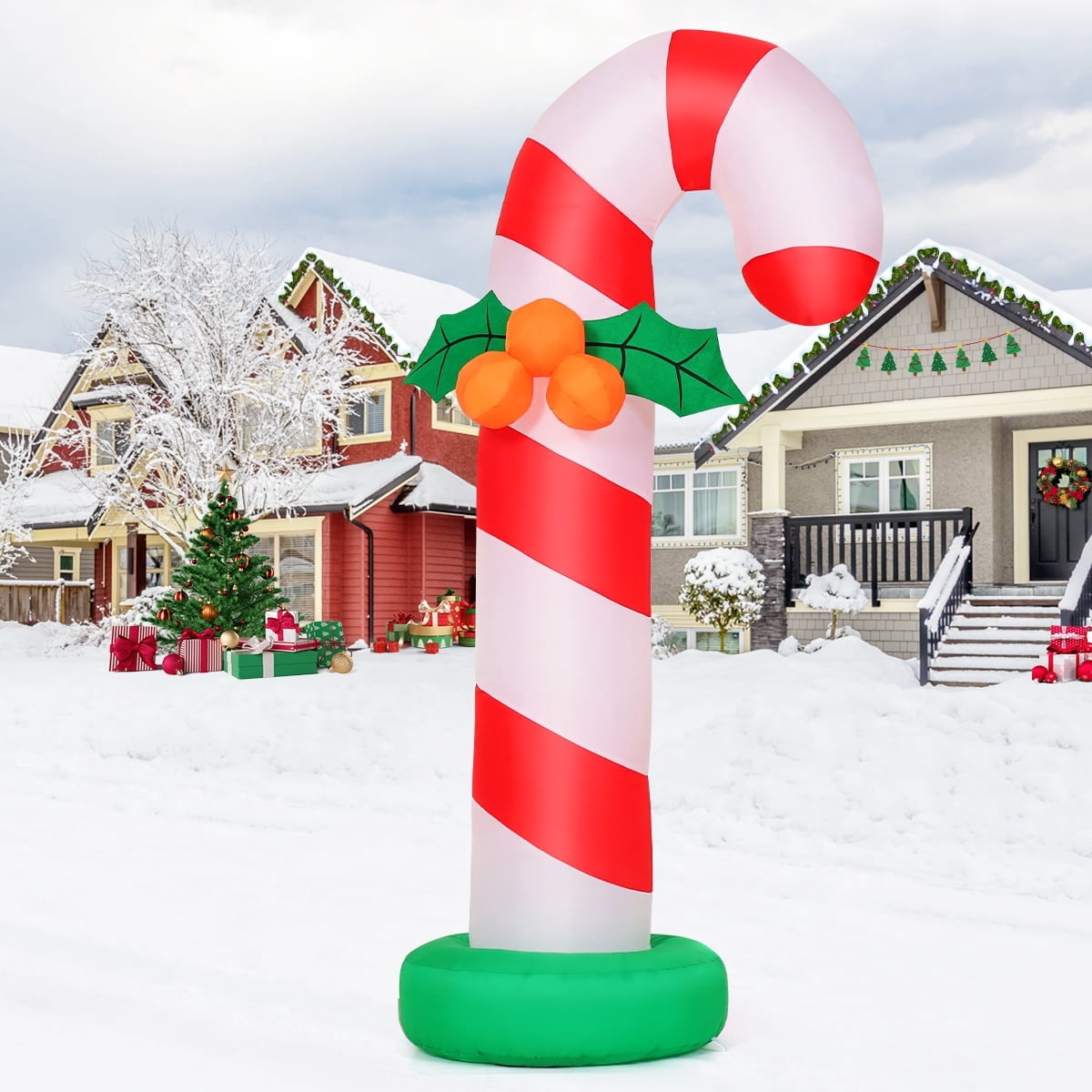 GOOSH 6 FT Christmas Inflatables Giant Candy Cane Decorations, Candy Cane Inflatable with Built-in LEDs, Outdoor Christmas Decorations Clearance for Xmas/Holiday/Party