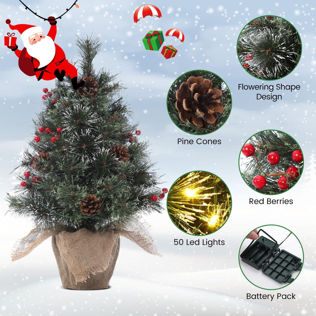 Huisuilinss Artificial Mini Christmas Tree,3FT Pre-Lit Christmas Tree,Tabletop Christmas Tree With Led Lights,Battery Powered Xmas Decoration For Fireplace Office Home Decor Indoor