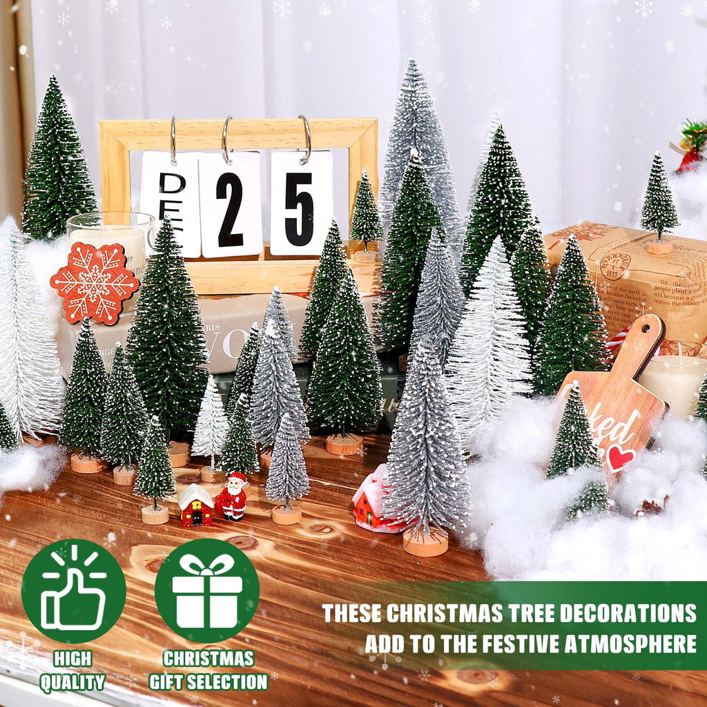 Ayieyill 30PCS Artificial Mini Christmas Trees, Mini Pine Tree Sisal Trees with Wood Base Bottle Brush Trees for Christmas Table Top Decor Winter Crafts Ornaments
