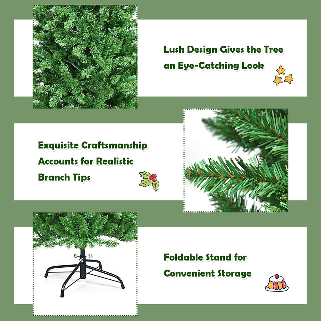Costway 6Ft Pre-lit Artificial Pencil Christmas Tree Hinged Fir PVC Tree with 250 LED Lights