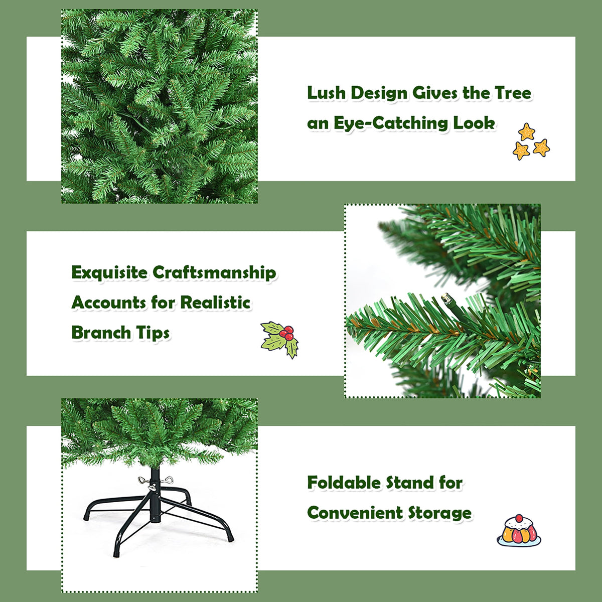 Costway 6Ft Pre-lit Artificial Pencil Christmas Tree Hinged Fir PVC Tree with 250 LED Lights