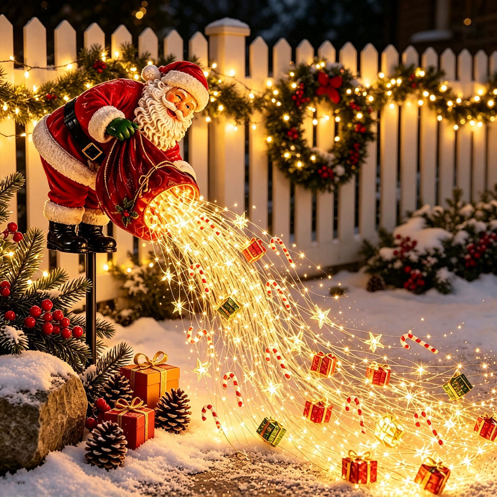 Snowman Magic Fountain, Flowing Snowflake LED Christmas Garden Light,Solar Power and Outdoor Garden Stake for Christmas Yard Decor