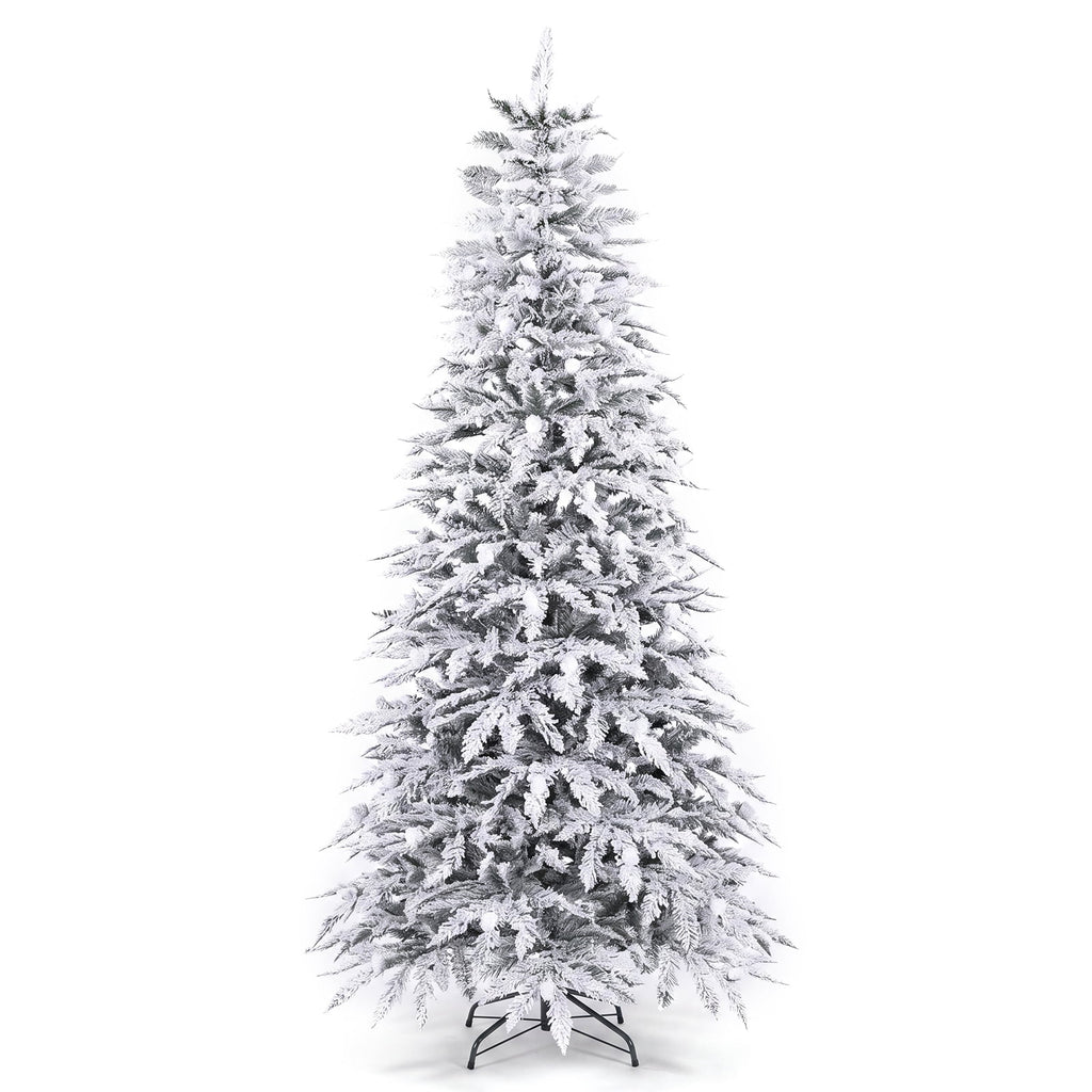 Costway 7 ft Flocked Cypress Christmas Tree with 710 Full PE Branch Tips, 350 LED Lights Sparse-Style White