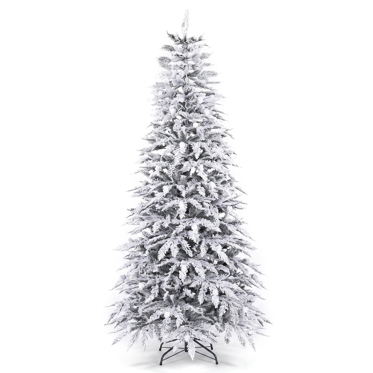 Costway 7 ft Flocked Cypress Christmas Tree with 710 Full PE Branch Tips, 350 LED Lights Sparse-Style White
