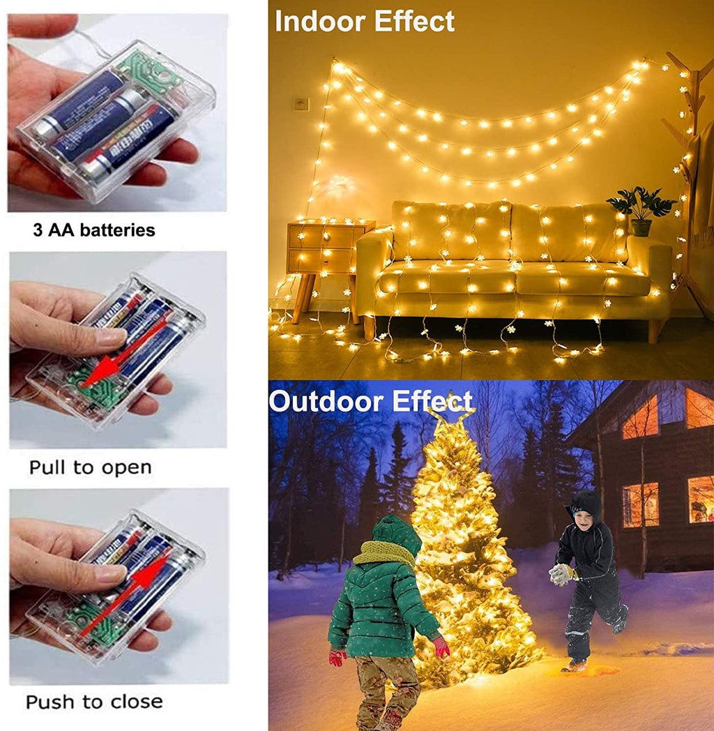 SOMNR Snowflake Christmas Lights 20FT 40 LED, ,Waterproof Fairy Lights for Room Decorations, Outdoor Indoor Patio Decor (Cool White)