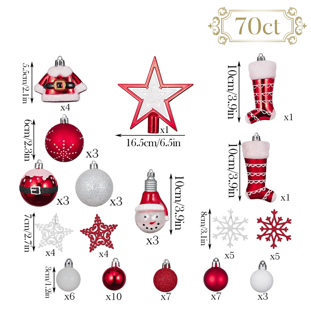 Valery Madelyn 24ct 2.36" Christmas Ball Ornaments, Red White Shatterproof Ornaments for Christmas Party Decor
