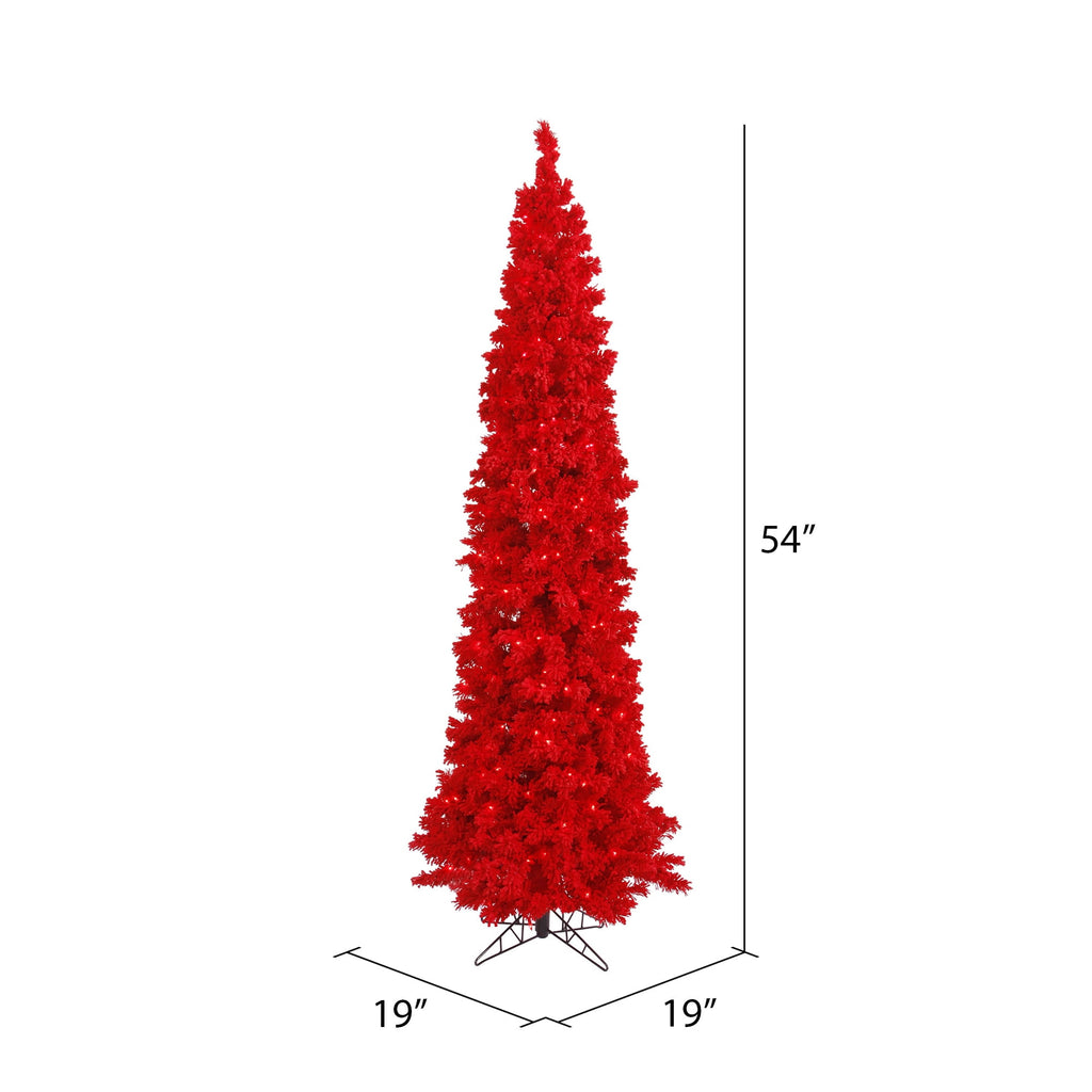Vickerman 9' Flocked Red Pencil Fir Artificial Christmas Tree, Red Dura-lit Lights