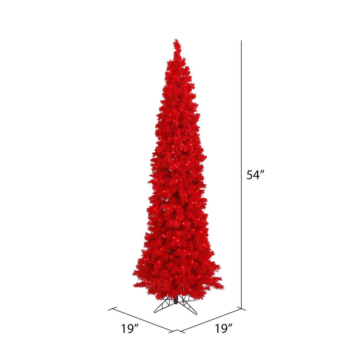 Vickerman 9' Flocked Red Pencil Fir Artificial Christmas Tree, Red Dura-lit Lights
