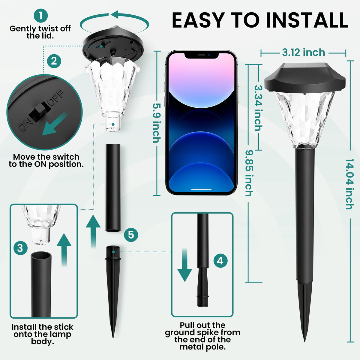 Gigalumi Solar Landscape Lights Contemporary Waterproof Cold White 10-Pack