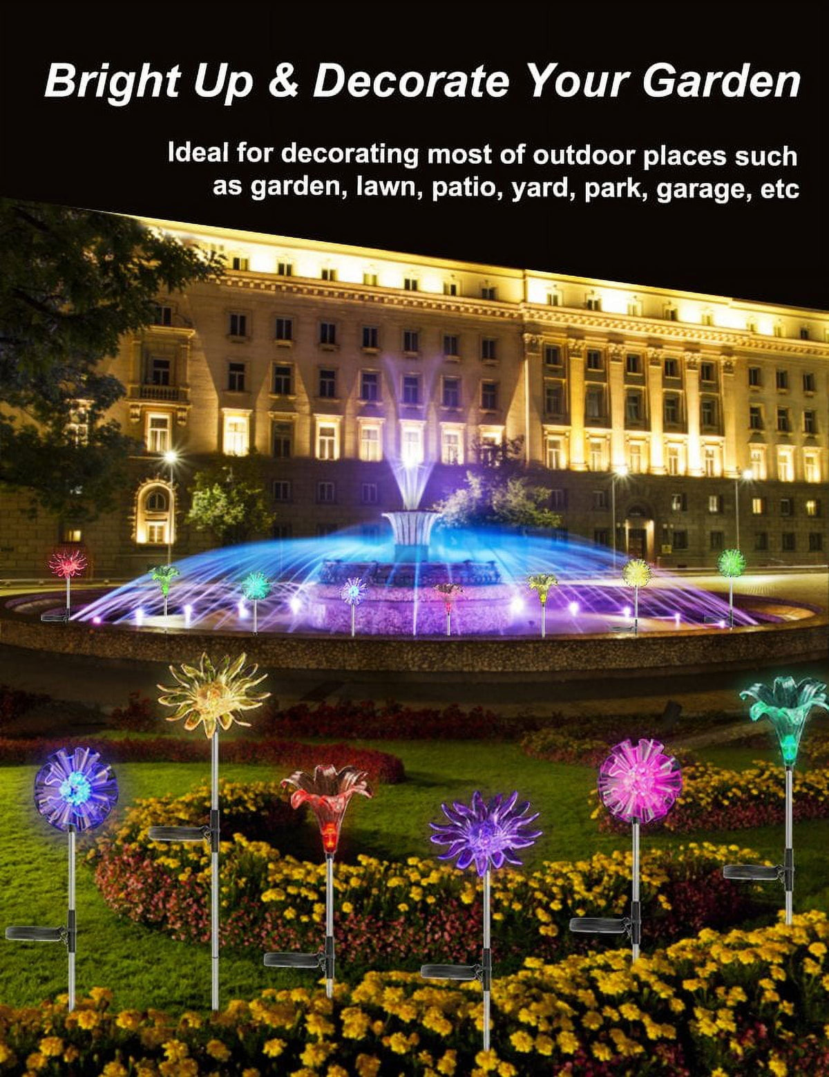 QiShi Solar Garden Lights Tree Outdoor Multi-Color Changing LED Stake Lights Flower for Garden, Patio, Yard and Decoration Solar Flickering Tree Lights (Tree,2 Pack)
