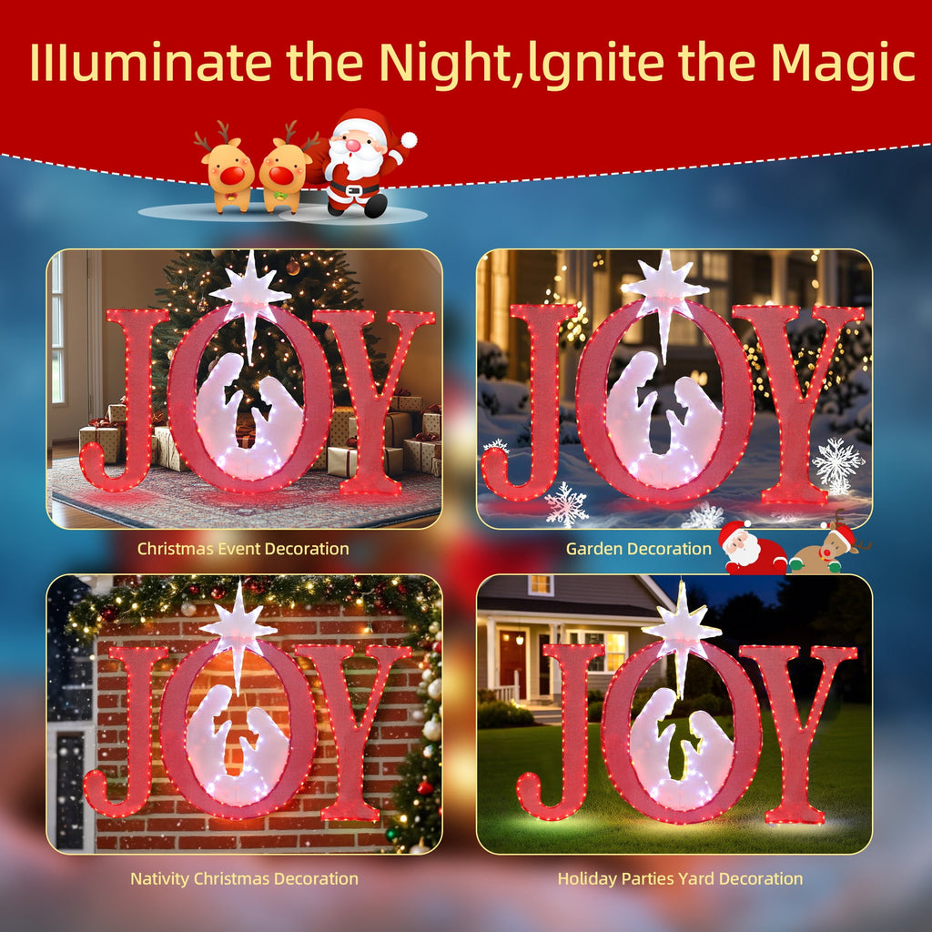 Starfree 49-inch Outdoor Nativity Decoration Lighted JOY Sign with Outdoor Christmas Yard Decorations Hanging and Standing Options for Porch & Garden