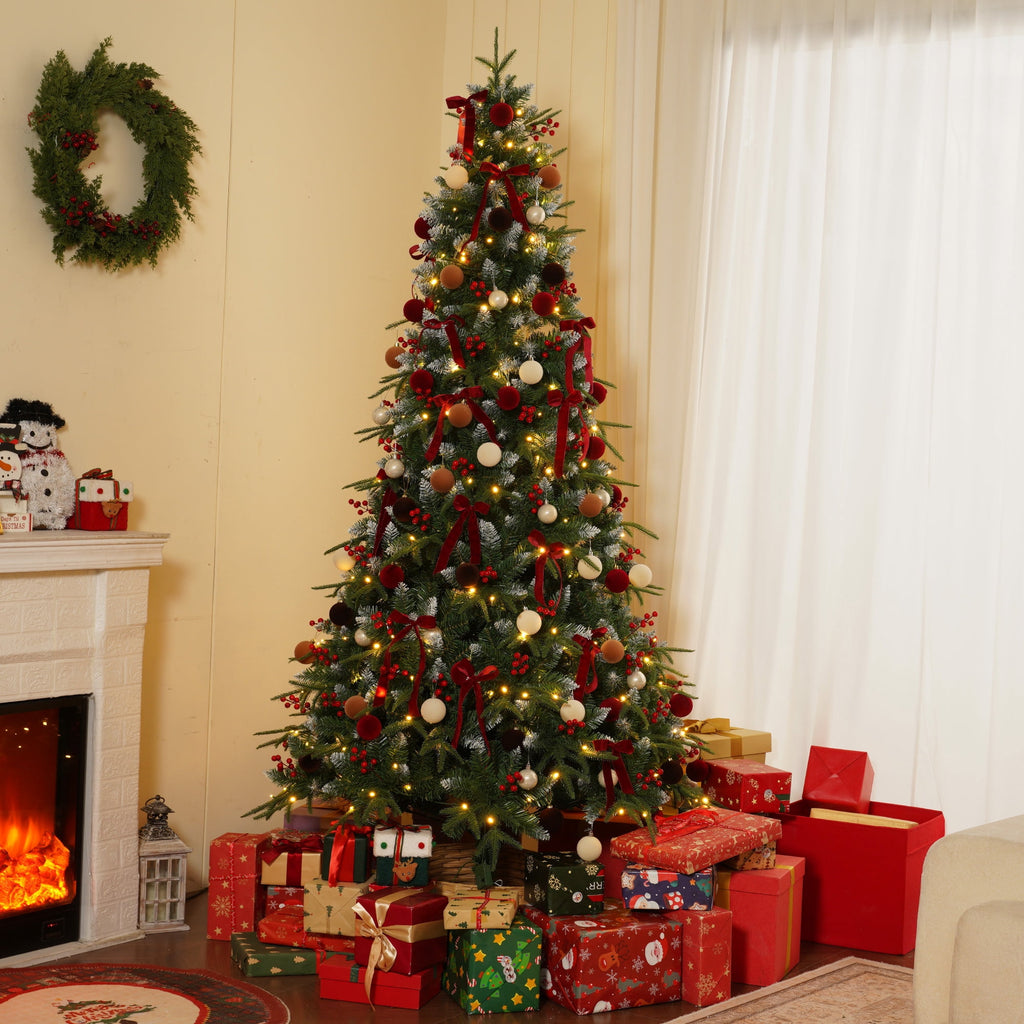 Yexmas 7.5ft Pre-Lit Artificial Christmas Trees,Green Xmas Tree with Large Christmas Tree Storage Bag,Berries, Realistic Artificial Christmas Trees for Home, Office, Party Decoration
