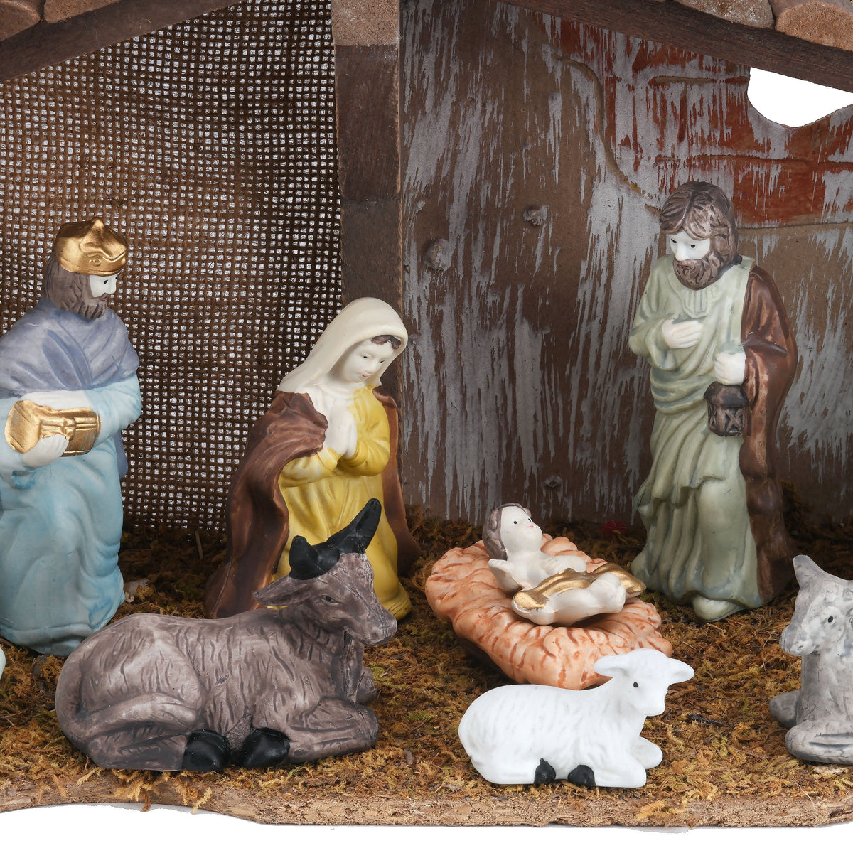 Porcelain Multicolor Tabletop Indoor Nativity Scene Christmas Decoration, 12 Pieces, by Holiday Time